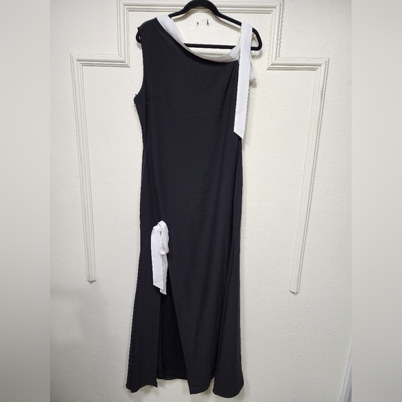 Lulus Intriguing Demeanor Black and White Bow One-Shoulder Maxi Dress XL Wedding - Picture 6 of 9